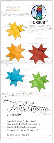 Ursus 3510 00 99 - Froebel Stars Intensive, 130 g/m² Made of Coloured Drawing Paper, 80 Folding Strips, Size 1 x 50 cm, Diameter 4.3 cm, 5 Colours, with Craft Instructions, DIY Craft Paper for
