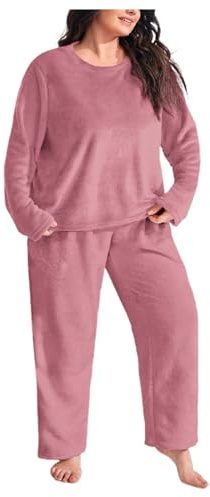 Celanisai Pijama de franela para mujer, pijama mullido, cálido, pijama de forro polar, pijama de dos piezas, ropa de dormir de franela térmica, parte superior y pantalones de pijama, O rosa., XXL