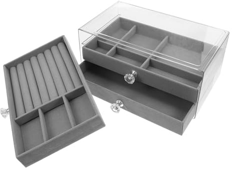 Lurrose Organizzatore per Gioielli a Cassetto 3 Strati Grigio con Vassoi Rimovibili Portagioie per Anelli e Orecchini Scatola Contenitore Compatta per Casa Viaggio e Esposizione
