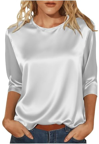Blusas de satén para mujer, manga 3/4, blusas de seda, cuello redondo, camisas elegantes, casuales, negocios, trabajo, oficina, 2026