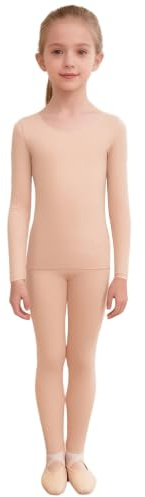 Sywiyi Biancheria intima termica da ragazza, 2 pezzi, a maniche lunghe, leggings per pattinaggio artistico, collant caldi