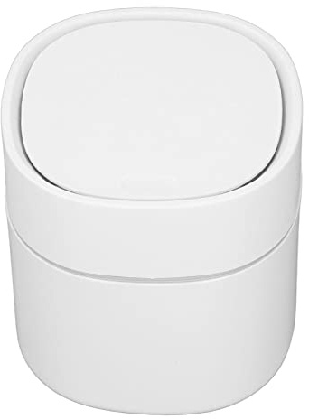 OVAQUIXI Mini Skrivbordssopkorg med Brett öppningsbart Avtagbart Lock, 5,5x5,1 Tum Liten Bordssopkorg för Kontor Kök Sovrum (Vit)