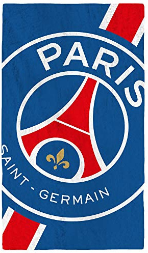 PSG Cropped | Serviette de bain 70x120 cm | Paris Saint Germain | 100% Coton certifié OEKO-TEX | Drap de plage velours et bouclette | Bleu