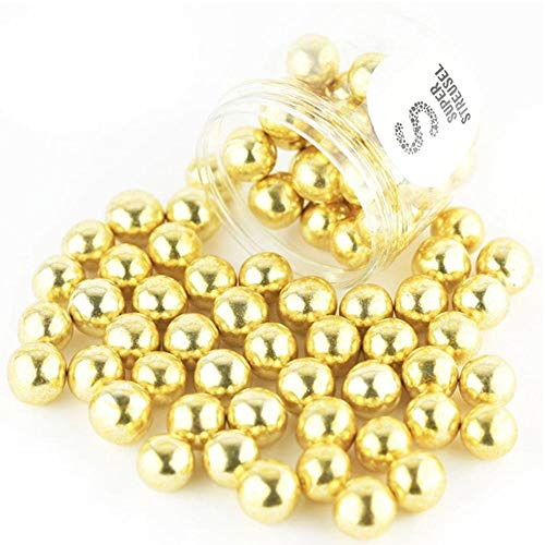 Super Streusel XL Knusperkugeln Gold 1,5cm Ø 125g | Schokoladen Kugeln Tortendeko mit Crunch Kern umhüllt von zarter Schokolade | Schokokugeln Backen | Perlen Tortendeko Kugeln Kuchendekoration