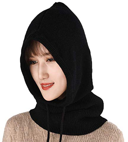 Yekeyi Winterhaube, gestrickt, aus Kaschmir, Skimaske, Outdoor-Mütze, für Damen, Schwarz , One size