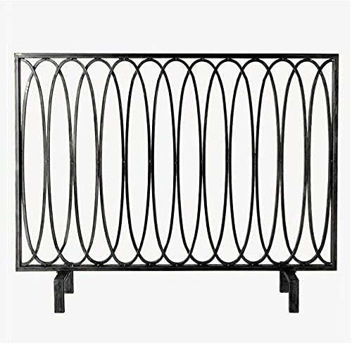 FUFU Grille pare-étincelles en maille d'acier avec motif ovale, pare-étincelles décoratif pour cheminée 95 cm x 20,1 cm x 74,9 cm (l x P x H) pour chambre bébé ou animal domestique (couleur : noir)