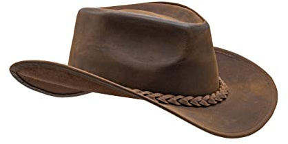HADZAM Block Made of Grain Leather Cowboy hat for Men & Women Shapeable into Outback hat Great for Western Vintage Looks. Red Brown