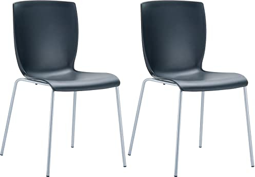 CLP 2er Set Gartenstühle Mio Kunststoff I Stapelbare Bistrostühle Mit Aluminiumgestell, Farbe:schwarz