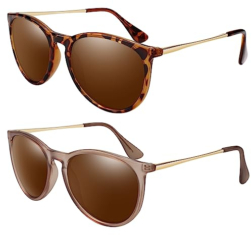 LINVO Sonnenbrille Damen Polarisiert Retro Runde Vintage Designer Stil UV400 Schutz