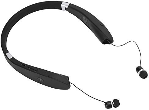 Neck Mounted Bluetooth Headset, Foldable Wireless Sports Headset with Retractable Earbuds, 120mAh Noise Cancelling Stereo Earphones with Power Display, Voice Dialing Function