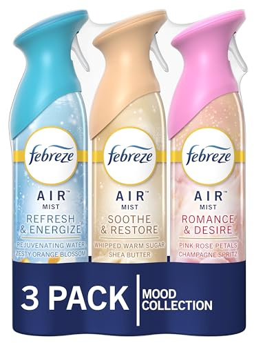 Febreze Air Mist Air Freshener Spray, Odor-Fighting Room Spray for Home and Bathroom and Kitchen, Aerosol Can, Refresh & Energize, Soothe & Restore, Romance & Desire Scent, 8.8oz, 3 Count