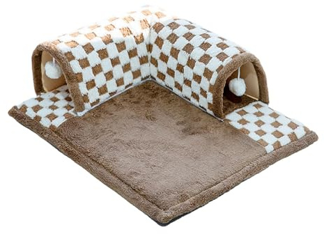 Tunnel pour Chat 2 en 1 - Lit et Jouet Interactif avec Fond Antidérapant Détachable - Centre D'activité pour Chats D'intérieur - Marron M