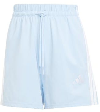 adidas Donna Essentials 3-Stripes Cotton Shorts, Glow Blue/White, XL