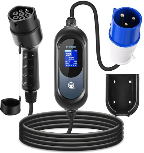 Zyncove 7 kW Ladekabel für Elektroauto Typ 2, Elektroauto mit Wandhalterung, 8/10/13/16 A, Verzögerung 0-12 Stunden, Ladekabel Typ 2 mit digitalem LCD-Bildschirm (CEE 16 A)