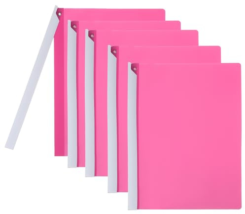 PATIKIL Cartella Portadocumenti Trasparente con Clip Oscillante, Copertine Presentazione Colorate con Barra Scorrevole Triangolare, Apertura Laterale Senza Perforazione, Rosso Rosa, 5Pz