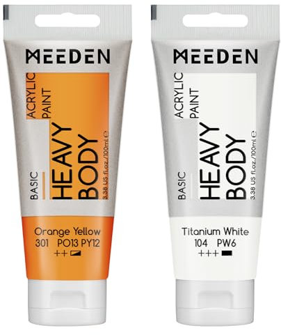 MEEDEN Peinture Acrylique Jaune Orangé: 100 ml Tube Peinture Acrylique Epaisse avec Couleur Blanche Titane Supplémentaire pour Toile Art Peinture