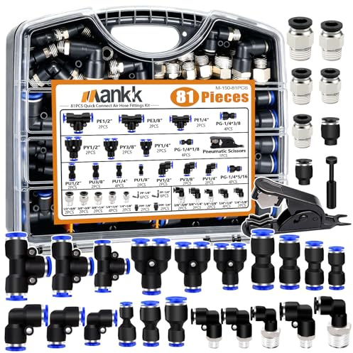 mankk 81PCS Quick Connect Air Hose Fittings Kit 1/8 1/4 3/8 1/2 Push to Connect Fittings Air Line Quick Connect Fitting Quick Release Pneumatic Kit