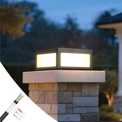 MVBT Outdoor Post Lights Hard Wired, AC100-240V 11.8 Column Light, Modern Pillar Lights Outdoor Waterproof, 3000K Square Post Lamp LED Lighting, Large Gate Fence Posts Light for Garden Patio Outside