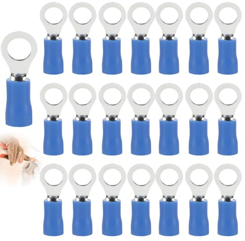 100 terminales de anillo, terminales eléctricos con aislados, conectores eléctricos M6 PVC ojal anillo aislados terminales amarillo de cobre conector terminal para la conexión de cables, cables