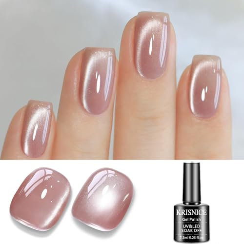 KRISNICE Cat Eye Gel Nail Polish Nude Glitter Crystal Polish,Glass Christmas Sparkle Nail Polish Reflective Shimmer Translucent Jelly Color U V Gel Salon DIY at Home(KMY1-001-01)