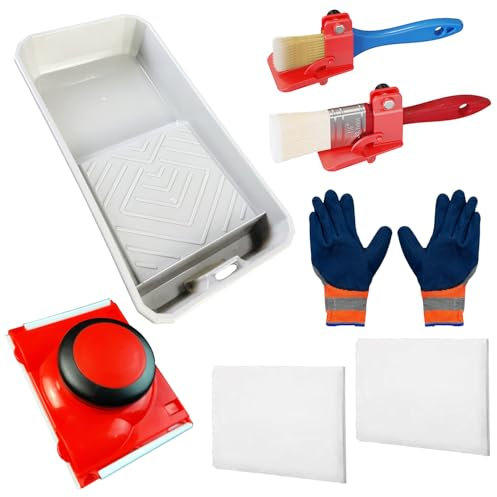 8 Piezas Pinceles para Pared Juego, de Aplicación Uniforme sin Sangrado Pincel de Borde, con Bordeadora de Pintura, Adecuado para Paredes de Esquinas de Habitaciones y Techos (Rojo, Blanco)