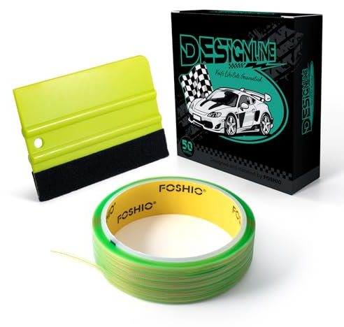 FOSHIO Ruban de découpe sans Couteau 50M, Kit de Films de Voiture Teinté Kit Covering Outils de Film Comprenant Un grattoir en Plastique, Ruban de Découpe en Vinyle- 50M Ruban Adhésif
