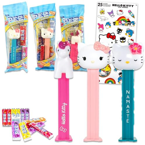 Hello Kitty Lot de 4 distributeurs de bonbons PEZ – Lot de 3 porte-bonbons avec recharges Hello Kitty et animaux mignons | Sanrio PEZ Distributeur de bonbons et recharges