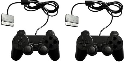 FLLAGG20 | 2X Controller cablato Compatibile con Ps2, PS1, PSX | Nero, 1.8m cavo, | Doppia Vibrazione, Plug and Play, layout ergonomico | Joystick Compatibile con giochi arcade