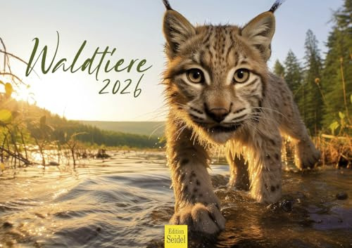 Edition Seidel Premium Kalender Waldtiere 2026 Format DIN A3 Wandkalender Tierkalender Wald Tiere Luchs Hirsch Hase Igel Wolf Wildtiere