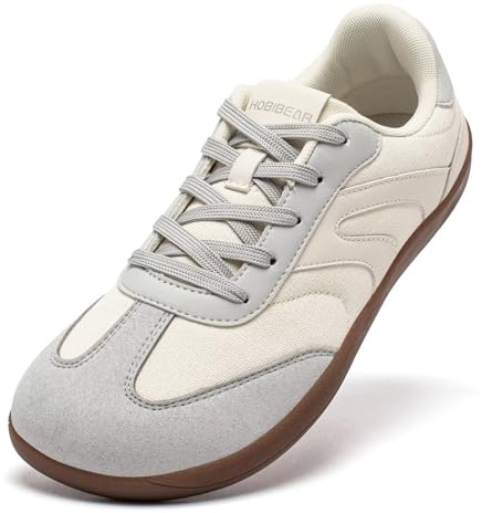 HOBIBEAR Barefoot Shoes Zero Drop Wide Fashion Sneakers for Women Men(Beige Grey, UK 6.5)
