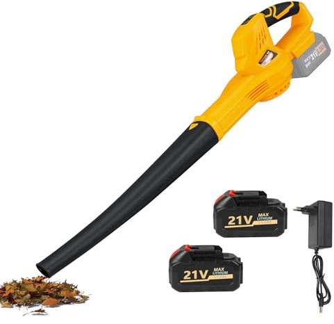 Soplador de hojas inalámbrico de 21 V, 280 W, velocidad de soplado hasta 50 m/s, soplador de batería con batería y cargador,Leaf Blower para suciedad y hojas, tubo extraíble (naranja-2 baterías)