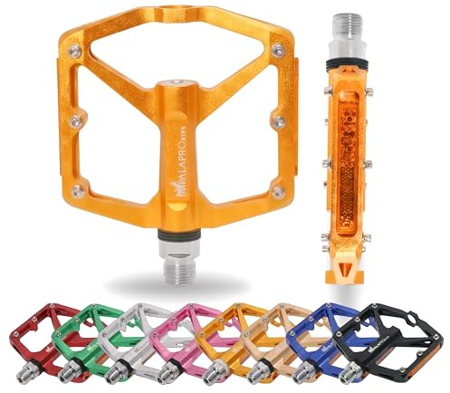 IMPALAPRO Aluminium Platform Bike Pedals with Reflectors – Lightweight Flat Bicycle Pedals 298g, Platform 100×95 mm, 12 Stainless Steel Pins – Mountain Bike Pedals, Gravel & Urban (Golden Orange)