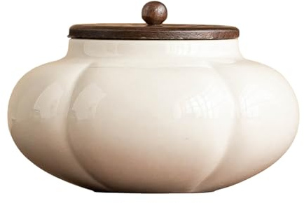 Duuclume Urne funéraire en céramique pour animal de compagnie – 123 ml en forme de citrouille hermétique hermétique – Boîte de rangement pour cendres avec couvercle en bois – Cercueil pour animaux