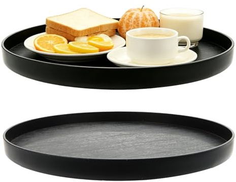 Borrma 2 stycken dekorativa brickor runda, 30 cm dekorativ bricka vit med 4 halkfria dekorativa plattor, rund serveringsbricka, stor för fester, lägenheter, barer och restauranger