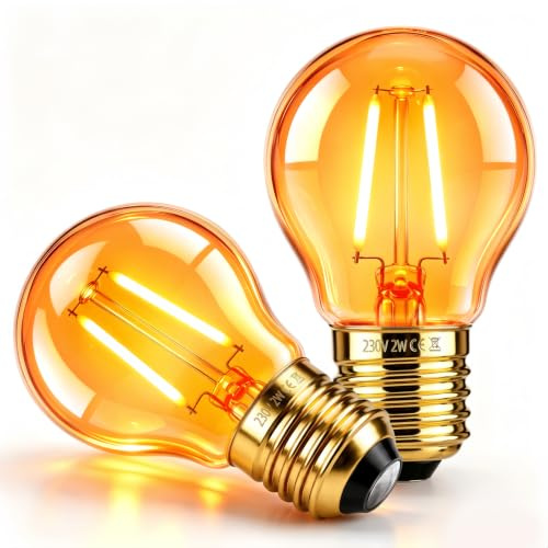 Vintage Edison E27 LED-glödlampa filament 2W (motsvarande 20 W glödlampa), varmvitt bärnstensglas 1800K, G45 retro glob, inte dimbar, dekorativ för sovrum hem barer kaffe, set om 2