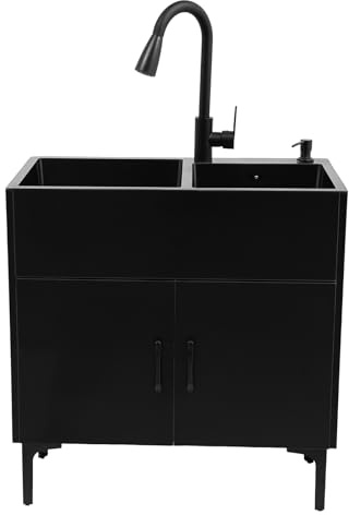 Évier de Cuisine Autoportant, 2 Bacs avec Meuble Bas et Robinet Extractible | 75 × 41 × 78 cm, acier inoxydable 201, égouttoir, bonde et rangement intégré pour cuisine, restaurant ou buanderie