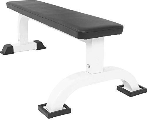 GORILLA SPORTS® Hantelbank - 110 x 58 x 40 cm, bis 250 kg Belastbar, gummierte Füße, Weiß - Flachbank, Bankdrücken, Trainingsbank, Fitnessbank, Drückerbank, Bauchtrainer, Krafttraining
