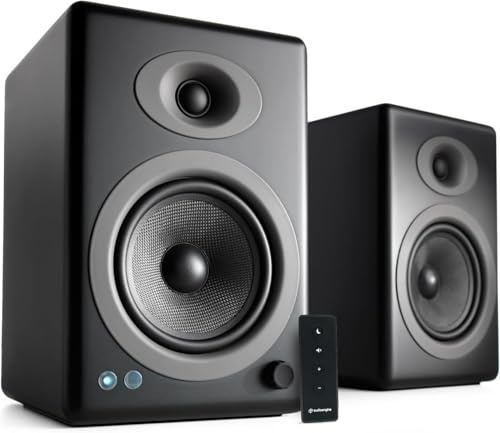 Audioengine A5+ Classic 150W Altavoces de estantería/Amplificador Analógico Incorporado/Control Remoto/Entradas RCA y 3.5mm. / Cables Incluidos (Negro)