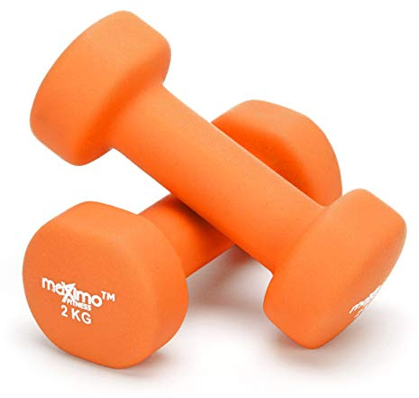 Neoprene Dumbbell Weights (Sold as One Pair) - 0.5kg, 1kg, 2kg, 3kg, 4kg, 5kg - Perfect Hand Weights for Strength Building, Muscle Toning, Home Gym and Rehabilitation. (Orange - 2kg x 2)