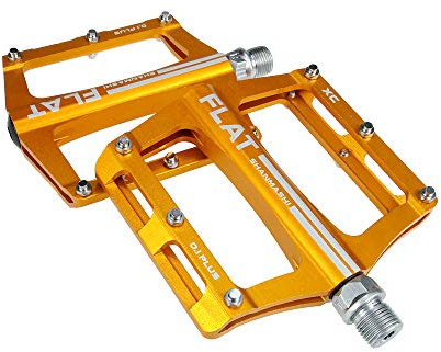 FrontStep Pedales Antideslizantes de Aluminio Pedales de Bicicleta fáciles para MTB/Pedal de Bicicleta de montaña/Pedal BMX con husillo de Acero CR-Mo (Dorado)