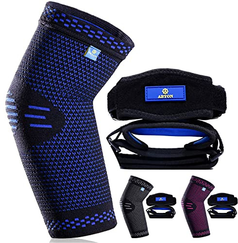ABYON Coudière de Compression, 1 Pièce Manchon de Compression + 2 Pcs Tennis Coudière pour Homme Femme Soulage la Douleur Tendinite, Arthrite, Tennis Elbow, Épicondylite