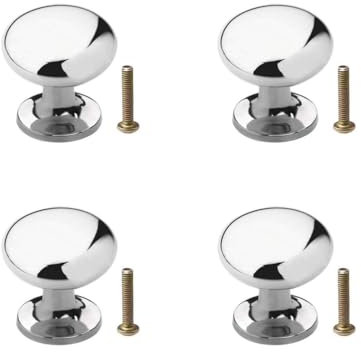 kuou 4 Pack Cabinet Door Knobs, 25mm Round Drawer Wardrobe Handles Cabinet Knobs Metal Pull Handle Chrome Stainless Steel for Cabinet Drawer Cupboard Wardrobe Furniture