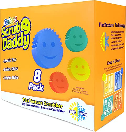 Scrub Daddy Sponge Set - Variety Colors - Scratch-Free Multipurpose Dish Sponge - BPA Free & Made with Polymer Foam - Stain, Mold & Odor Resistant Kitchen Sponge (8 Count)