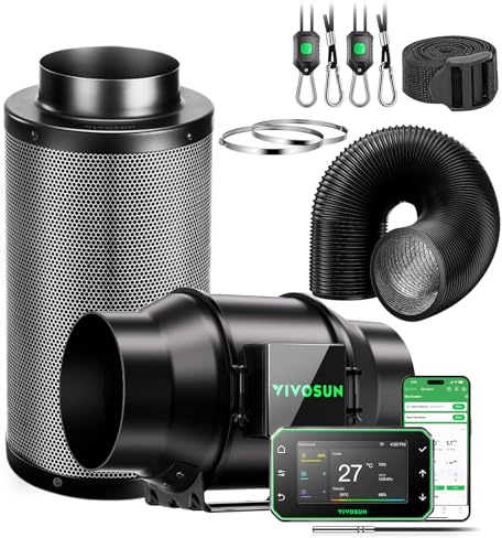VIVOSUN G6 Smart Air Filtration Kit 150mm for Grow Tent & Hydroponics | 6 Inch Inline Fan 660 M³/H,E42A+ App Controller With Temperature Humidity Sensor,Carbon Filter & Air Ducting For Ventilation