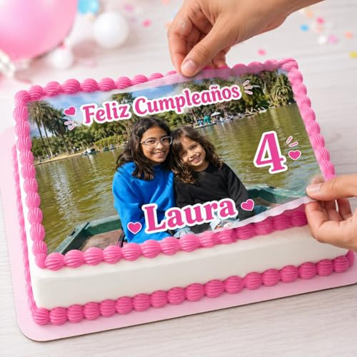*PREMIUM* FOTO para PASTEL COMESTIBLE, oblea con foto personalizada nombre y edad para pastel o Tarta, especial para cumpleaños, Medida RECTANGULAR