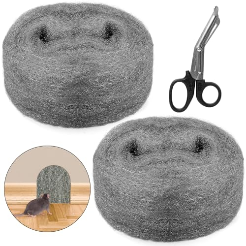 Brelet 2 Rollen Stahlwolle Mäuse mit Schere,6m Wirksam Stahlwolle Gegen Mäuse Füllt Löcher und Wand Risse für Haus Garage und Garten