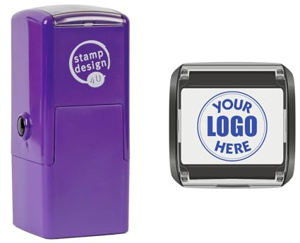 Business Logo Personalised Stamp, 25mm x 25mm Imprint Custom Logo Stamp - Blue Ink