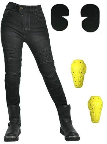 HOMDECR Pantalones De Moto para Mujer, Vaqueros De Motociclista Elástico Carreras Senderismo Pantalones con Bolsillos Y 4 Almohadillas Protectoras Desmontables (Negro,XXL)