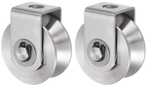 QUARKZMAN 2pcs Rueda de Pista con Ranura en V Rodillos de Acero Inoxidable 201 de 1.89 Doble Cojinete con Soporte para Pista Invertida Máquinas Industriales