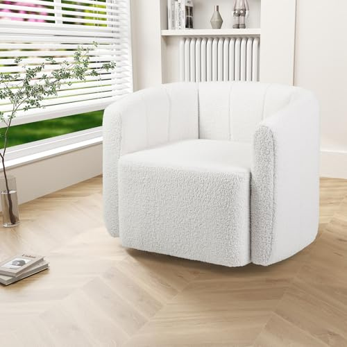 GIANTEX Fauteuil pivotant, fauteuil en forme de citrouille en tissu Sherpa avec dossier courbé, accoudoirs et assise large, fauteuil de club rembourré pour salon, chambre à coucher, étude, bureau